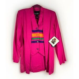 VTG Anthony Mark Hankins Open Faux Suit Tunic Hot Pink Vest SMALL 90s *READ NWT